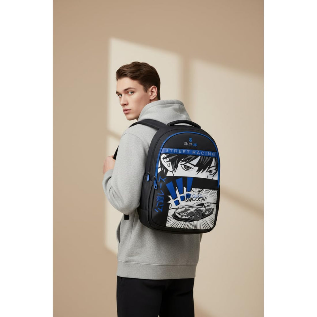 Step Up STREET RACING 35 L Laptop Backpack for Men & Unisex | Water-Resistant Nylon Backpack | Fits up to 15.6 Inch Laptop | 19 Inch College & Travel Bag.