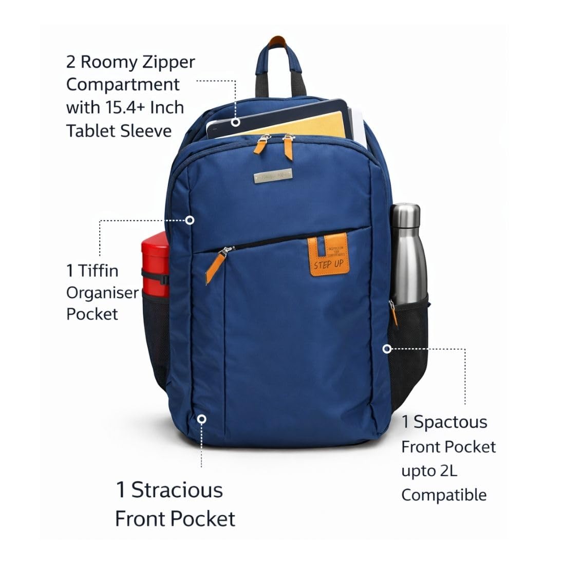 Step Up 30 L Laptop Backpack for Men & Unisex | Water-Resistant Nylon Office & Travel Bag | Fits up to 15.6 Inch Laptop | Lightweight 19 Inch Backpack.