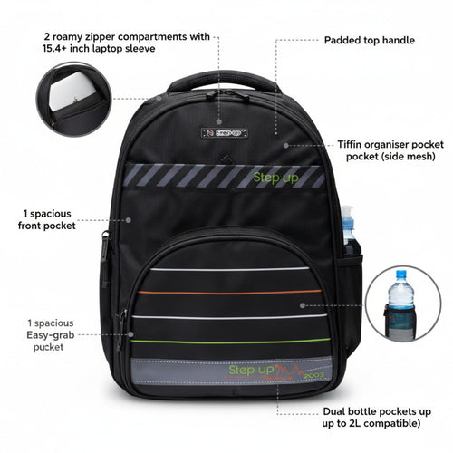 Step Up *ALL-WEATHER PLUS* 35 L Laptop Backpack with Rain Cover for Men & Unisex | Water-Resistant Nylon Backpack | Fits up to 15.6 Inch Laptop | 19 Inch Travel & College Bag..