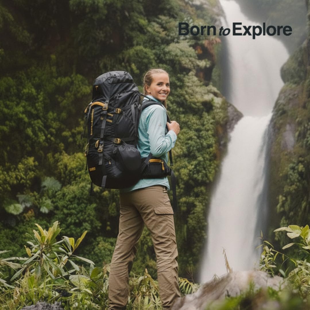 Impulse Rucksack Travel Bags for Men, Tourist Backpack for Hiking, Trekking Camping Thames Blue Bag with 1 Year Warranty, Cedar Black, 60 Litres