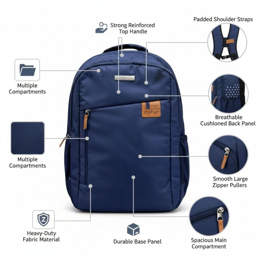 Step Up 30 L Laptop Backpack for Men & Unisex | Water-Resistant Nylon Office & Travel Bag | Fits up to 15.6 Inch Laptop | Lightweight 19 Inch Backpack.