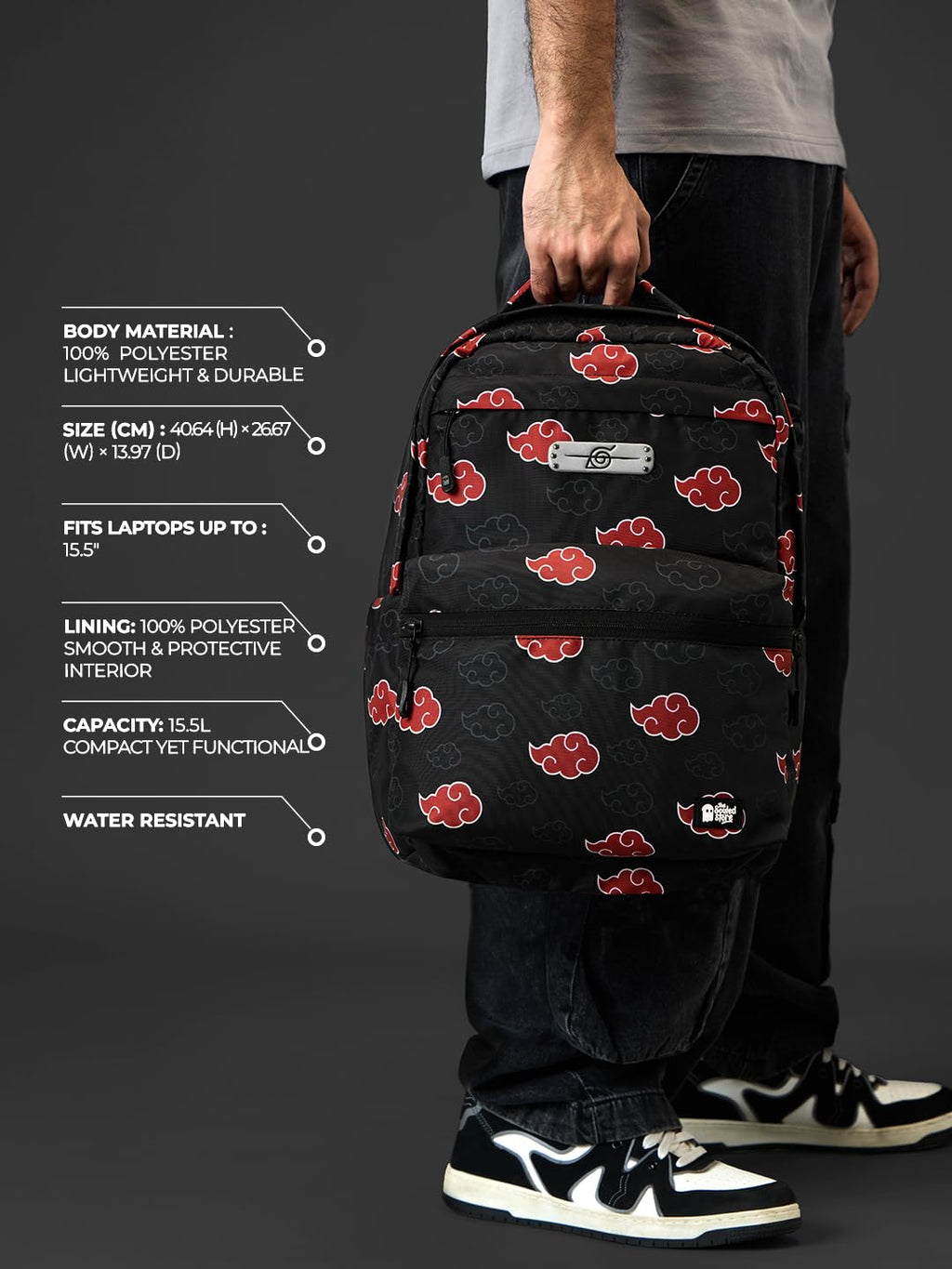 The Souled Store Naruto: Akatsuki Rogue Shinobi Adult Unisex Black 15.5L Backpacks