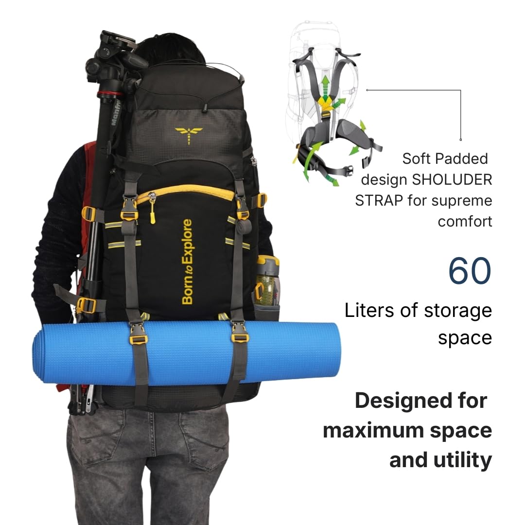 Impulse Rucksack Travel Bags for Men, Tourist Backpack for Hiking, Trekking Camping Thames Blue Bag with 1 Year Warranty, Cedar Black, 60 Litres