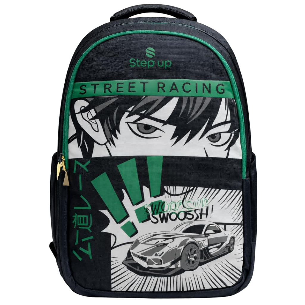 Step Up STREET RACING 35 L Laptop Backpack for Men & Unisex | Water-Resistant Nylon Backpack | Fits up to 15.6 Inch Laptop | 19 Inch College & Travel Bag.