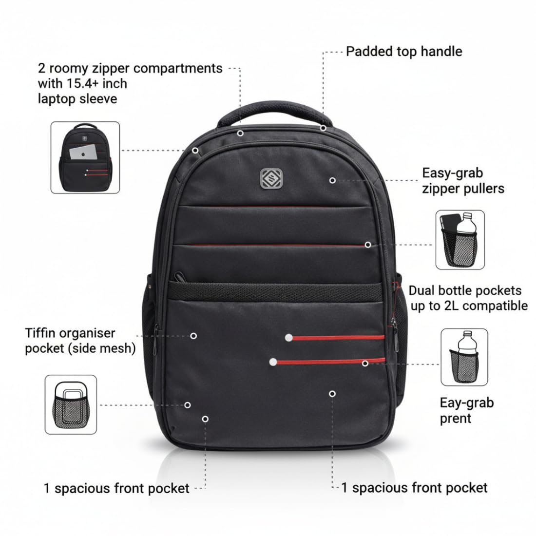 Step Up STEADFAST 35 L Laptop Backpack for Men & Unisex | Water-Resistant Nylon Backpack | Fits up to 15.6 Inch Laptop | 19 Inch Office & Travel Bag.