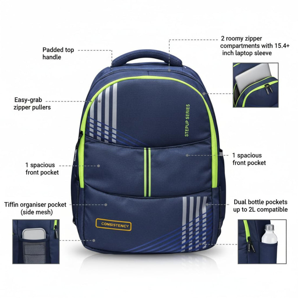 Step Up CONSISTENCY PRO 35 L Laptop Backpack for Men & Unisex | Water-Resistant Nylon Backpack | Fits up to 15.6 Inch Laptop | 19 Inch Office & College Bag..
