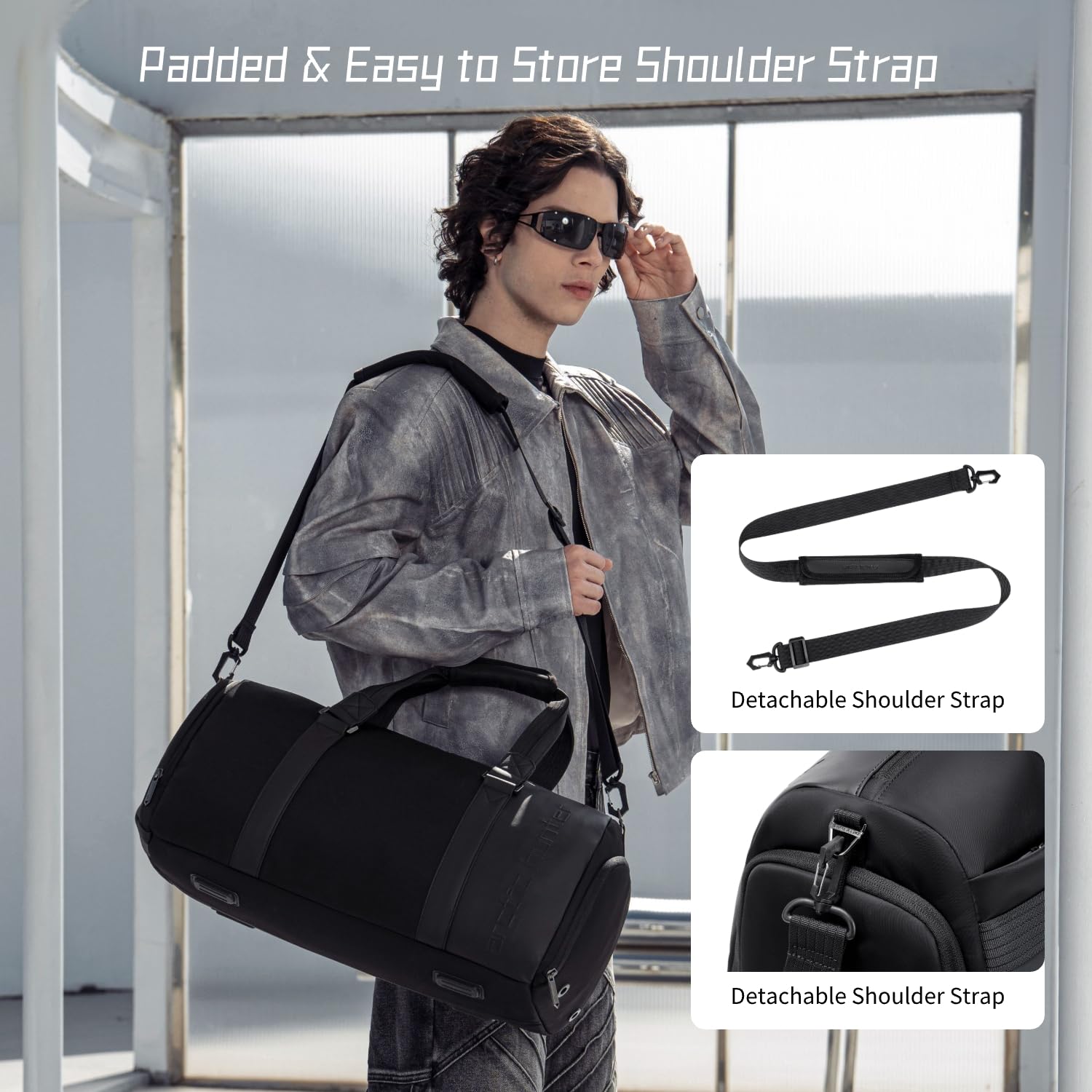Arctic Hunter Duffle Bag for Travel Gym Nylon 30L Office Hand Bag for Men Women Multiple-Pocket Nylon Water-Repellent Sports Duffel Bag with Shoes Compartment & Detachable Shoulder Strap (Black)