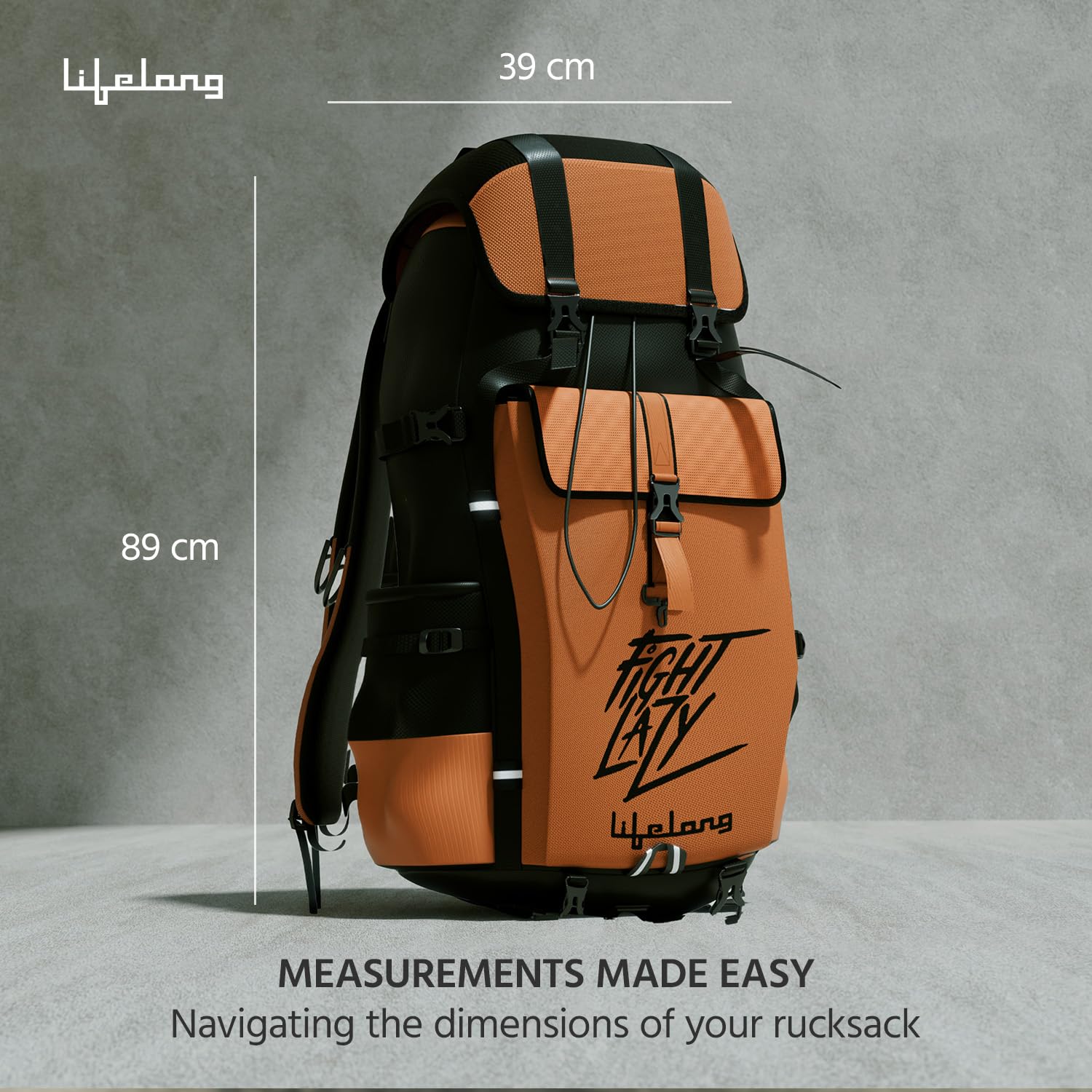 Lifelong 80 Ltr Travel Backpack - Rucksack Bags For Men & Women's - Trekking Bag Laptop Compartment - Tourist Bag For Travel, Hiking, Camping & Trekking- Rucksack Bag Accessories - Orange, 1