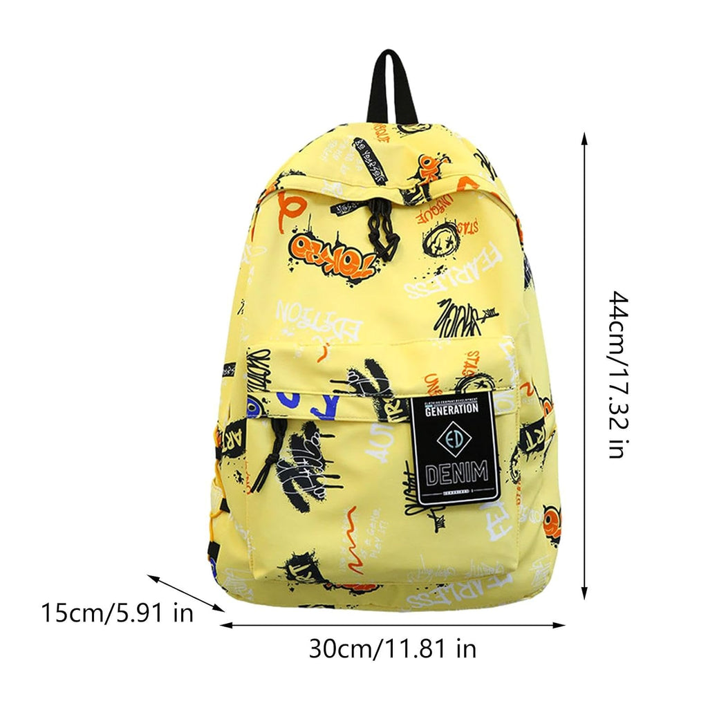 Graffiti Backpack Laptop Daypack Bookbag Knapsack Rucksack for Men Boys Work Yellow