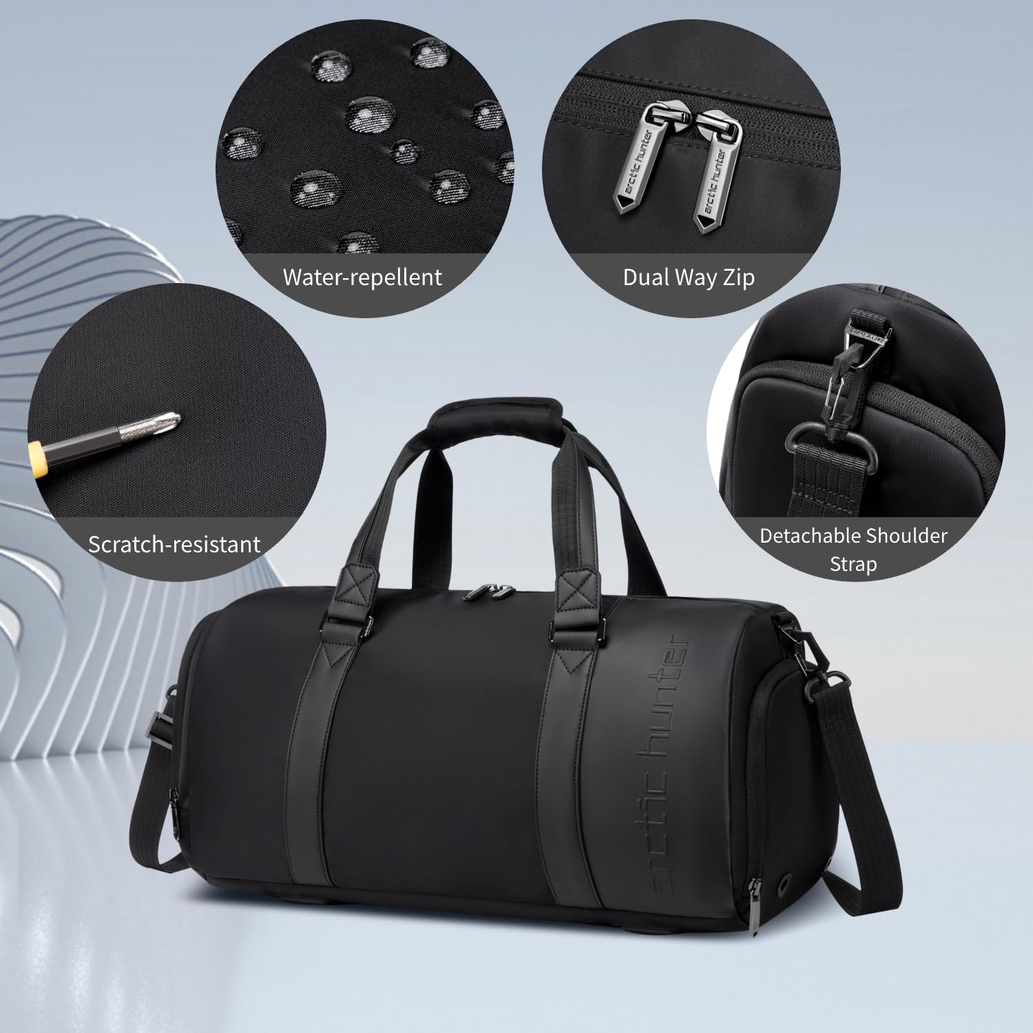 Arctic Hunter Duffle Bag for Travel Gym Nylon 30L Office Hand Bag for Men Women Multiple-Pocket Nylon Water-Repellent Sports Duffel Bag with Shoes Compartment & Detachable Shoulder Strap (Black)