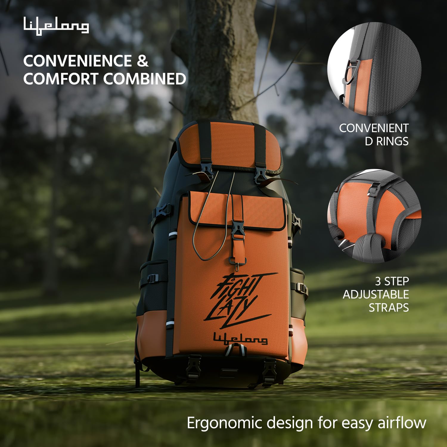 Lifelong 80 Ltr Travel Backpack - Rucksack Bags For Men & Women's - Trekking Bag Laptop Compartment - Tourist Bag For Travel, Hiking, Camping & Trekking- Rucksack Bag Accessories - Orange, 1