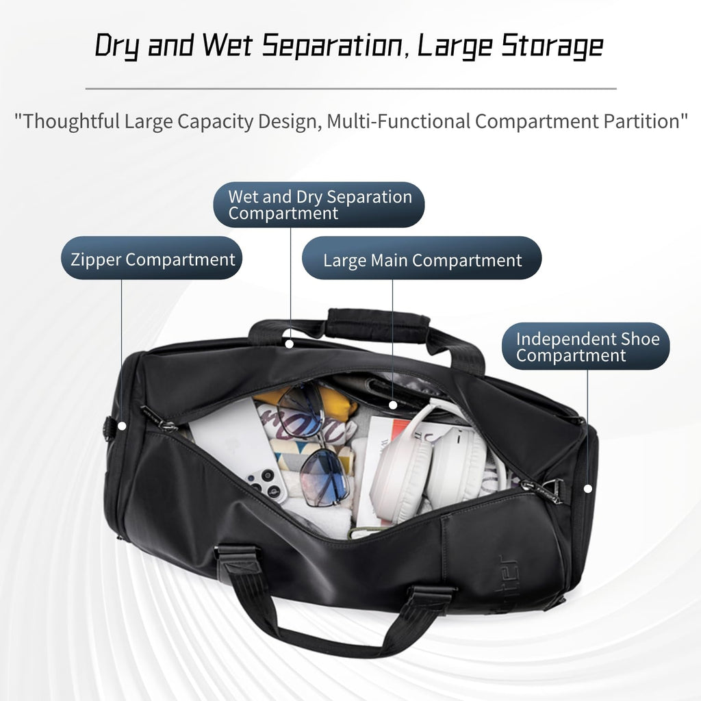 Arctic Hunter Duffle Bag for Travel Gym Nylon 30L Office Hand Bag for Men Women Multiple-Pocket Nylon Water-Repellent Sports Duffel Bag with Shoes Compartment & Detachable Shoulder Strap (Black)