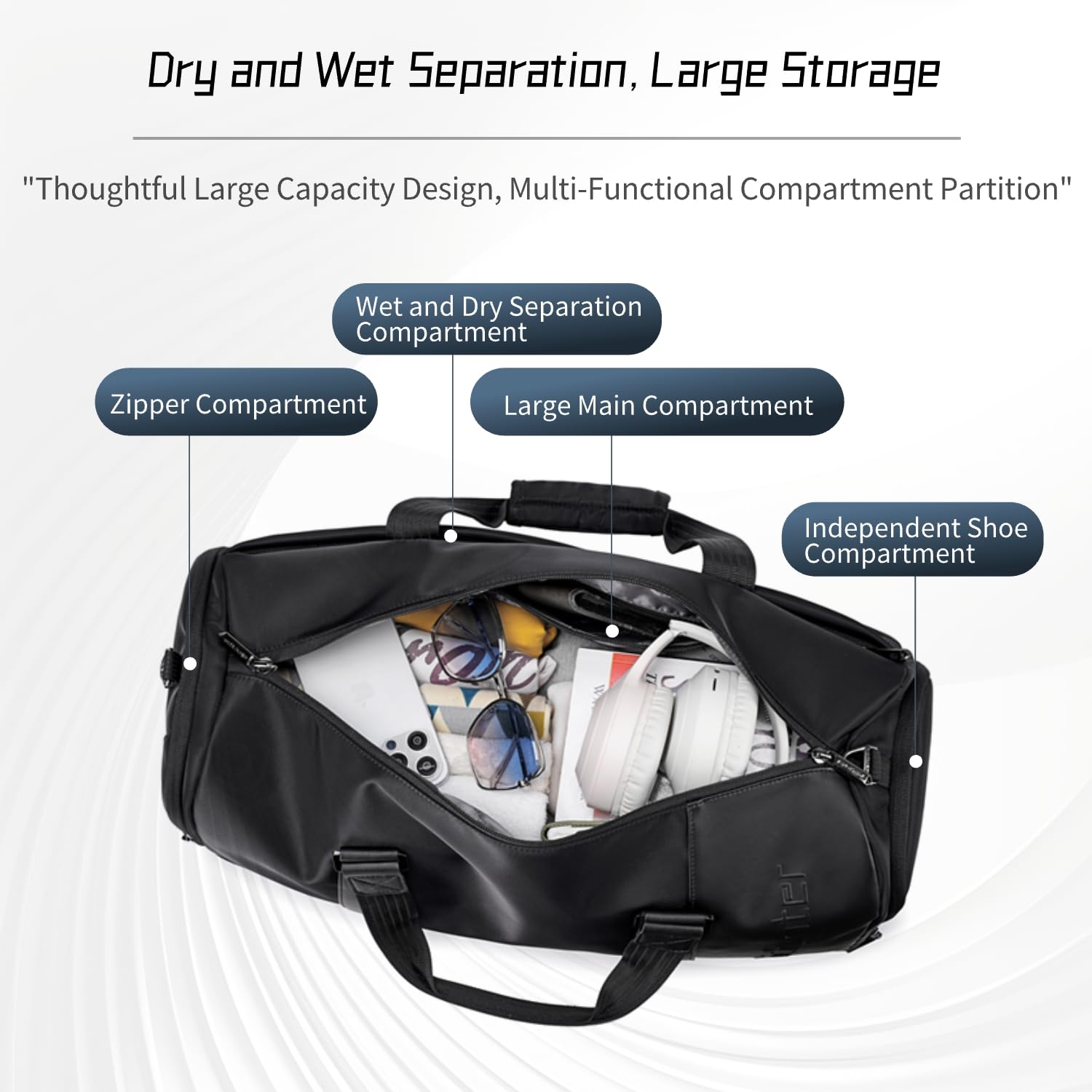 Arctic Hunter Duffle Bag for Travel Gym Nylon 30L Office Hand Bag for Men Women Multiple-Pocket Nylon Water-Repellent Sports Duffel Bag with Shoes Compartment & Detachable Shoulder Strap (Black)