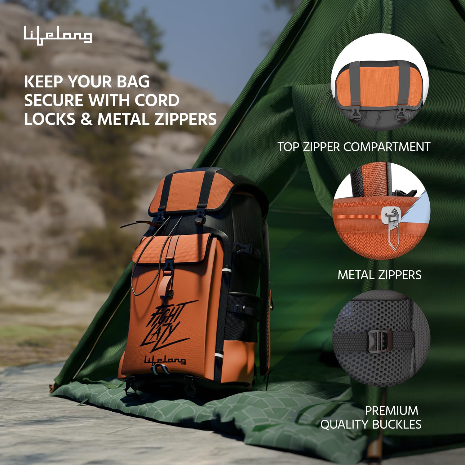 Lifelong 80 Ltr Travel Backpack - Rucksack Bags For Men & Women's - Trekking Bag Laptop Compartment - Tourist Bag For Travel, Hiking, Camping & Trekking- Rucksack Bag Accessories - Orange, 1
