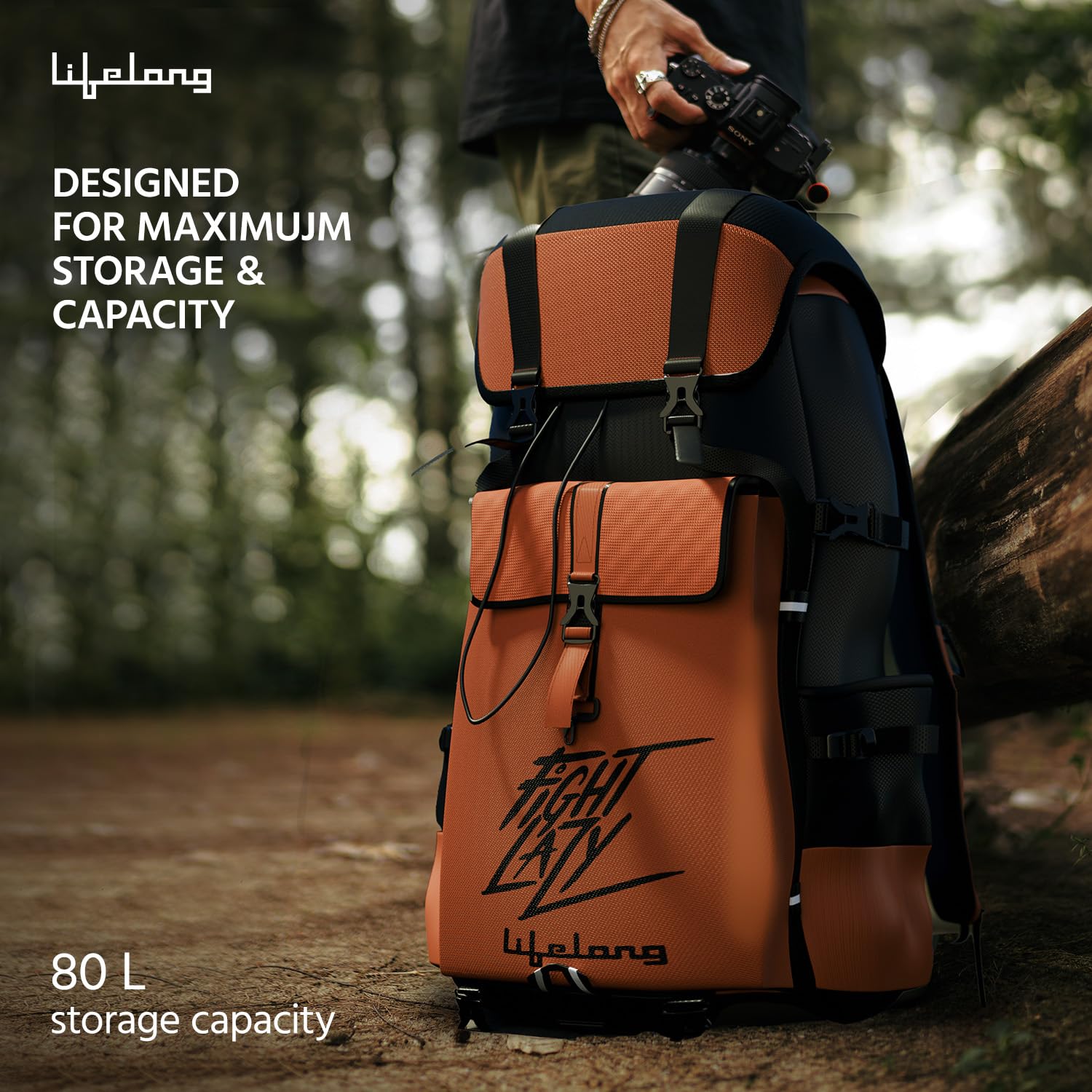 Lifelong 80 Ltr Travel Backpack - Rucksack Bags For Men & Women's - Trekking Bag Laptop Compartment - Tourist Bag For Travel, Hiking, Camping & Trekking- Rucksack Bag Accessories - Orange, 1